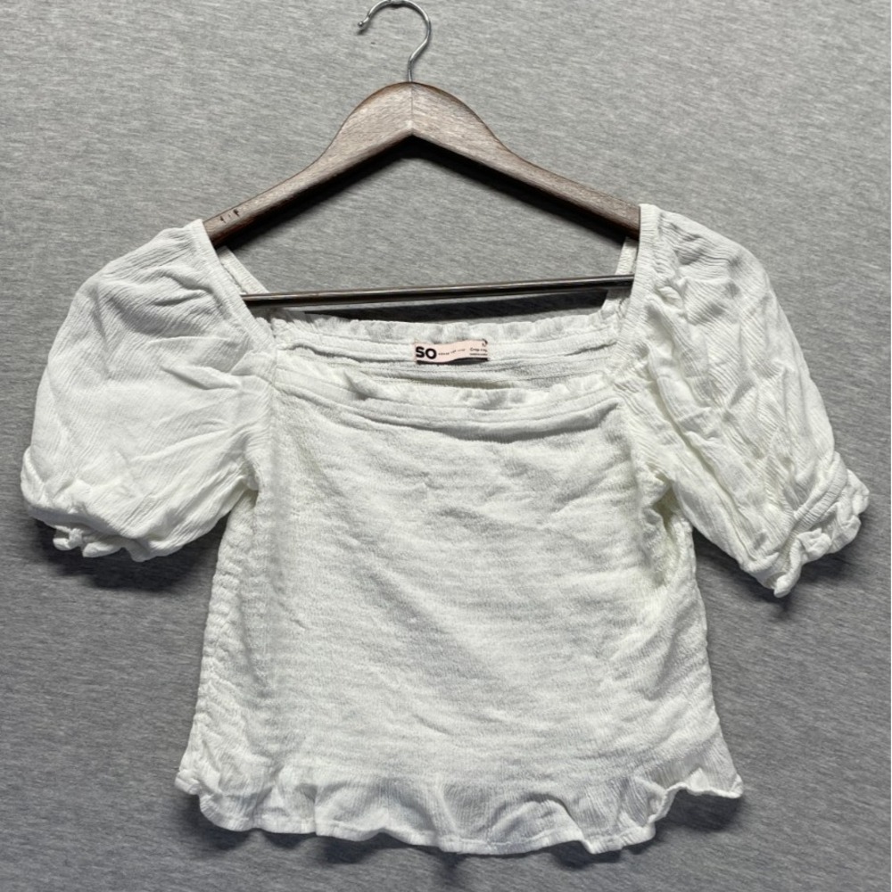 SO Sonoma Goods for Life Crop Top Womens Medium White Smocked Bodice Puff Sleeve